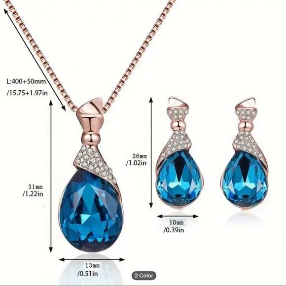 Purple Amethyst and Silver Water Drop Necklace And Earrings Jewelry Set - Picture 11 of 12